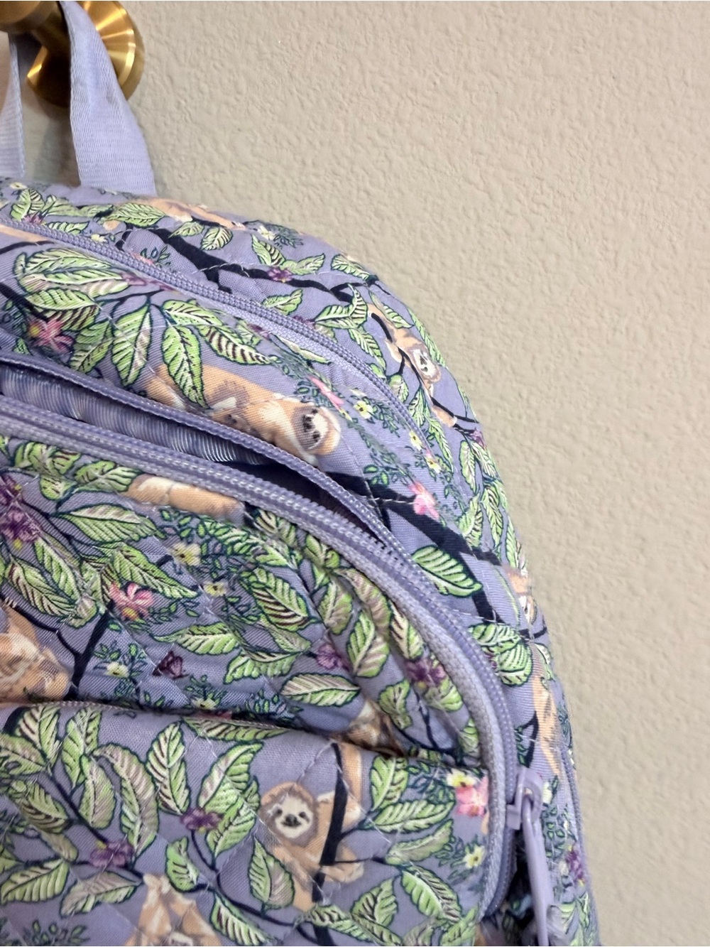 Vera Bradley Campus Backpack Hanging Around Sloth Purple Retired Print - Picture 4 of 9